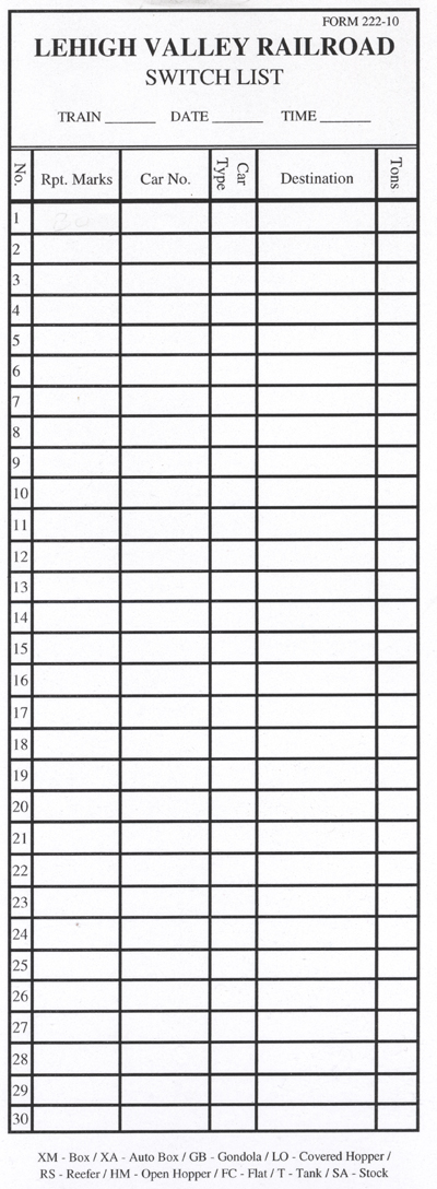 LVRR Switch List